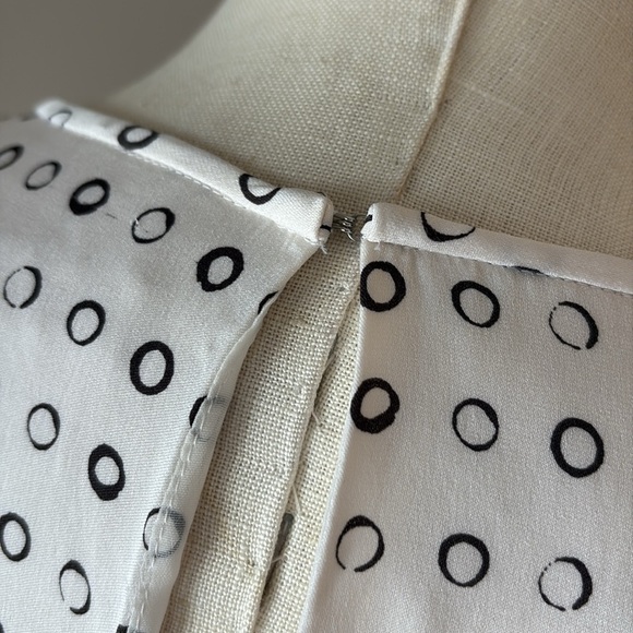 Nordstrom Collection SILK sleeveless dress shift midi dress white blk circles 10 - Picture 5 of 13